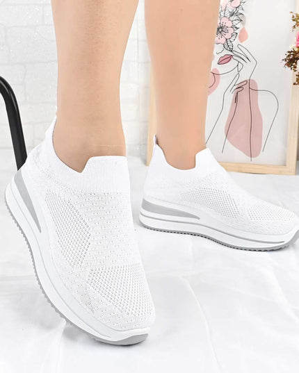 Pantofi Sport De Dama din material textil, D1492 - Alb