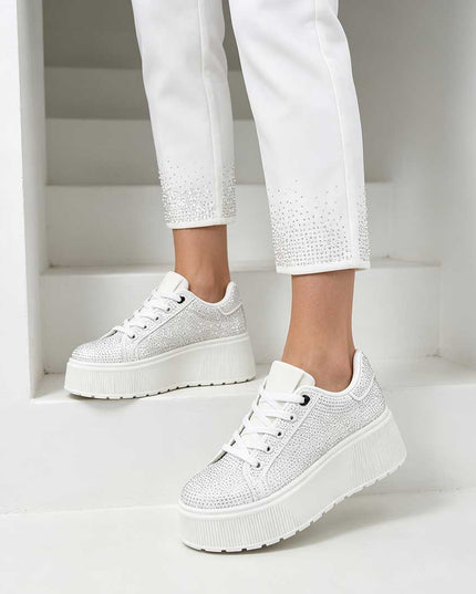 Pantofi Sport De Dama,Cu platforma,Din Piele ecologica intoarsa,D1515,Alb