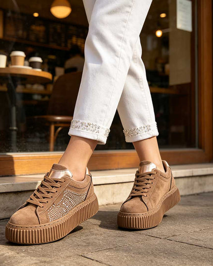 Pantofi Sport De Dama,Din Piele ecologica intoarsa,D1513,Kaki
