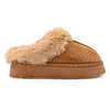 Papuci de casa Dama,Din Piele Ecologica Intoarsa, Imblaniti,PD1059,Camel
