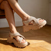 Sandale de Dama,Cu platforma,Din Piele Ecologica,SA137,Bej