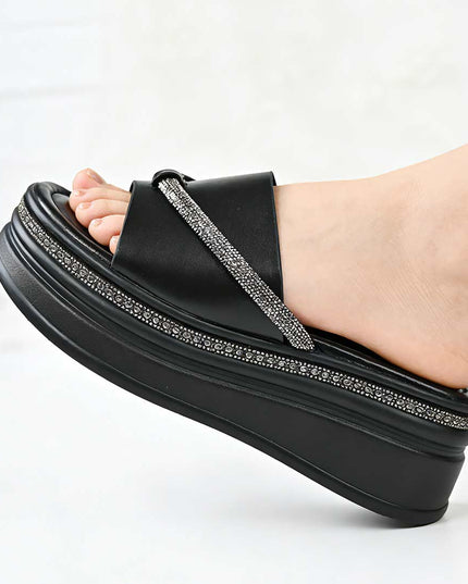 Papuci Casual De Dama din piele ecologica, PD1101 - Negru