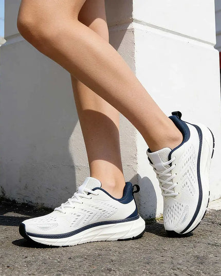 Pantofi sport de dama, 0144, usori, din material textil, Alb cu albastru OEM