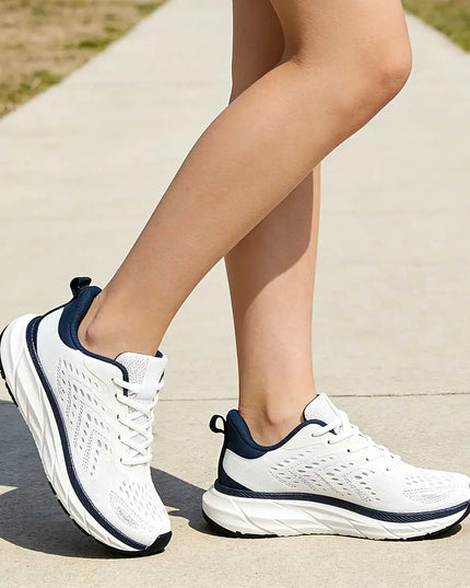 Pantofi sport de dama, 0144, usori, din material textil, Alb cu albastru OEM