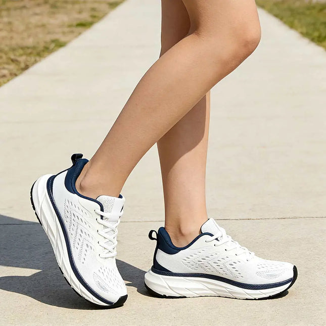 Pantofi sport de dama, 0144, usori, din material textil, Alb cu albastru OEM