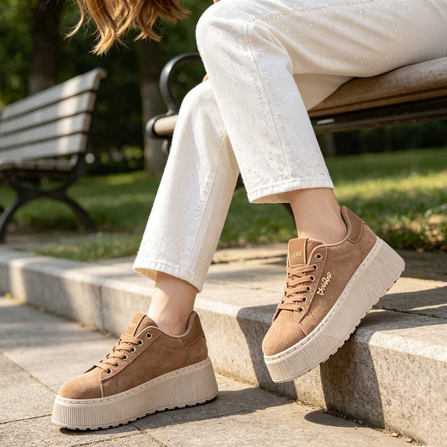 Pantofi Sport De Dama,Din Piele Ecologica,Cu Platforma,D1449,Maro