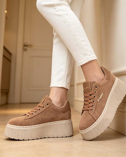 Pantofi Sport De Dama,Din Piele Ecologica,Cu Platforma,D1449,Maro