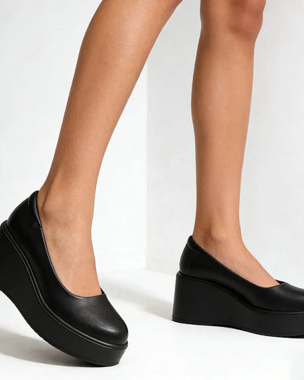 Pantofi casual de dama,Din piele ecologica intoarsa,Cu platforma,P1260, Negru OEM