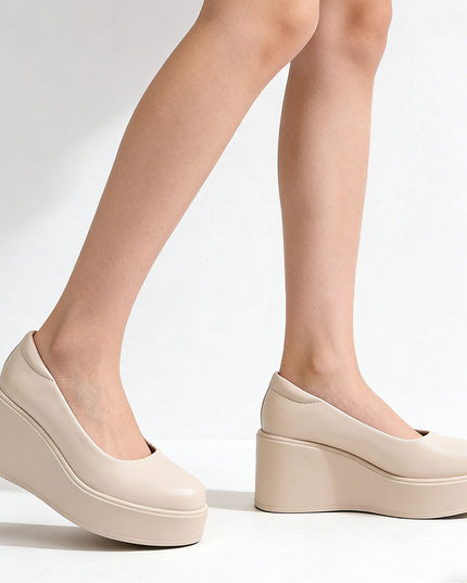 Pantofi casual de dama din piele ecologica, cu Platforma, P1260 - Bej