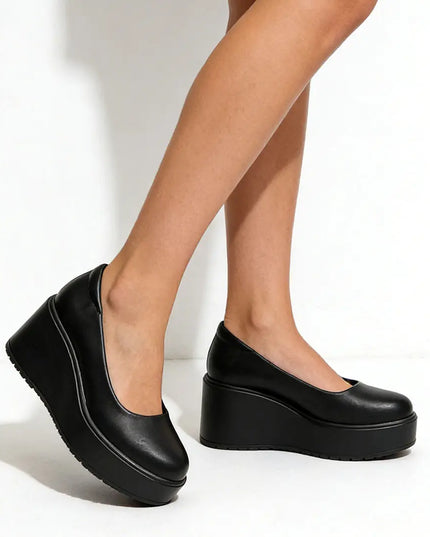 Pantofi casual de dama,Din piele ecologica intoarsa,Cu platforma,P1260, Negru OEM