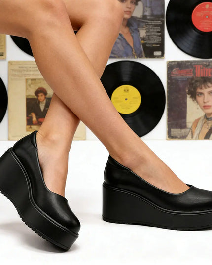 Pantofi casual de dama,Din piele ecologica intoarsa,Cu platforma,P1260, Negru OEM