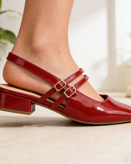 Pantofi casual de dama din piele ecologica, P1291 - Visiniu