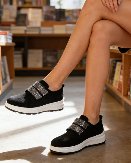 Pantofi casual de dama,Din piele ecologica intoarsa,Cu scai,P1233,Negru cu Alb OEM