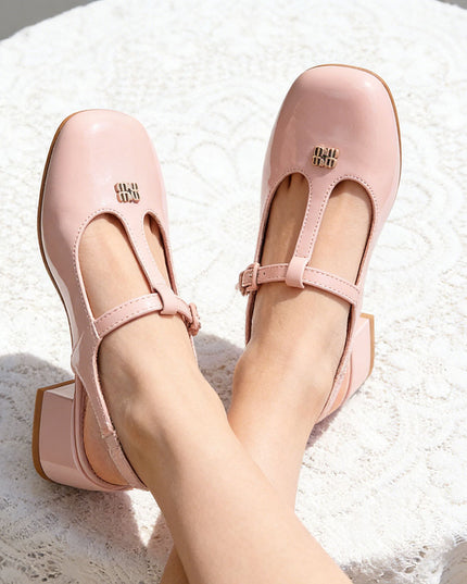 Pantofi casual de dama cu Toc Groasa, din piele ecologica, P1280 - Roz Pudra