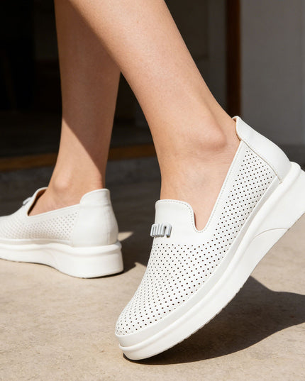 Pantofi casual de dama din piele ecologica, P1281 - Alb