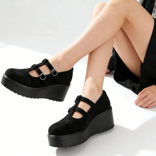 Pantofi casual de dama,Din piele ecologica intoarsa,Cu Platforma,P1282,Negru