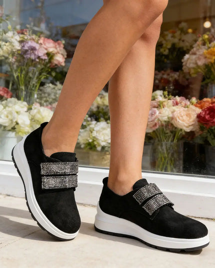 Pantofi casual de dama,Din piele ecologica intoarsa,Cu scai,P1233,Negru cu Alb OEM
