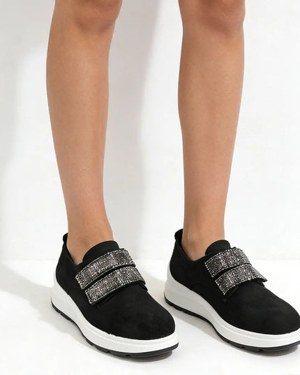 Pantofi casual de dama,Din piele ecologica intoarsa,Cu scai,P1233,Negru cu Alb OEM