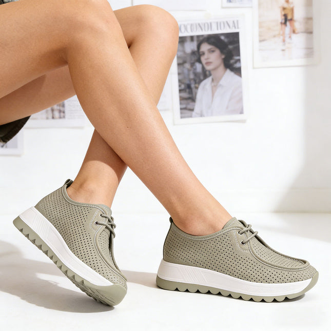 Pantofi casual de dama din piele ecologica, P1283 - Verde