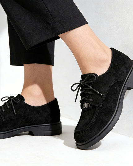 Pantofi casual de dama din piele ecologica intoarsa, P1276 - Negru