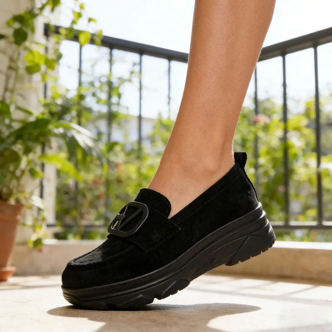 Pantofi casual de dama,Din piele ecologica intoarsa,1297,Negru OEM