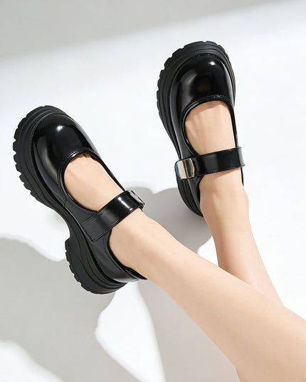 Pantofi casual de dama cu Toc Groasa, din piele ecologica, P1289 - Negru