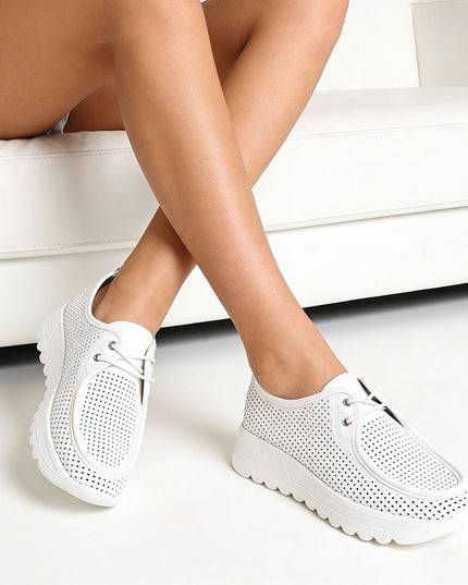 Pantofi casual de dama din piele ecologica, P1283 - Alb