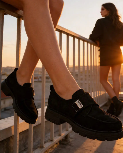 Pantofi casual de dama,Din piele ecologica intoarsa,P1245,Negru OEM