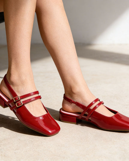 Pantofi casual de dama din piele ecologica, P1291 - Visiniu