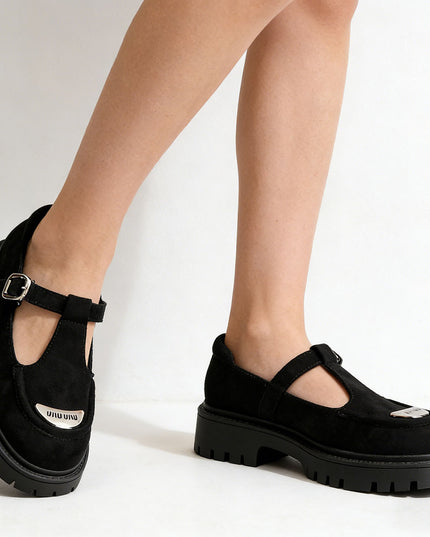 Pantofi casual de dama din piele ecologica intoarsa, P1278 - Negru