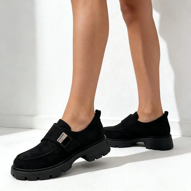 Pantofi casual de dama,Din piele ecologica intoarsa,P1245,Negru OEM