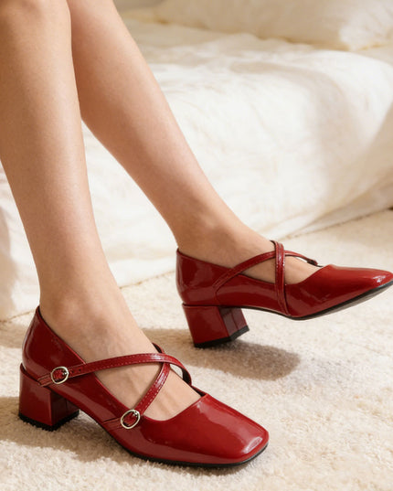 Pantofi casual de dama cu Toc Groasa, din piele ecologica, P1287 - Visiniu