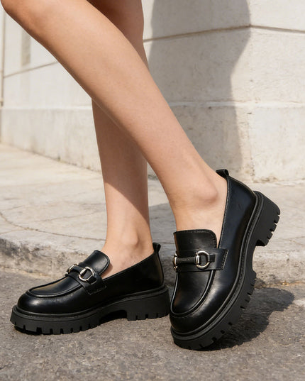 Pantofi casual de dama din piele ecologica, P1268 - Negru Mat