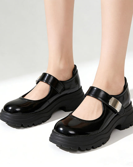 Pantofi casual de dama cu Toc Groasa, din piele ecologica, P1289 - Negru