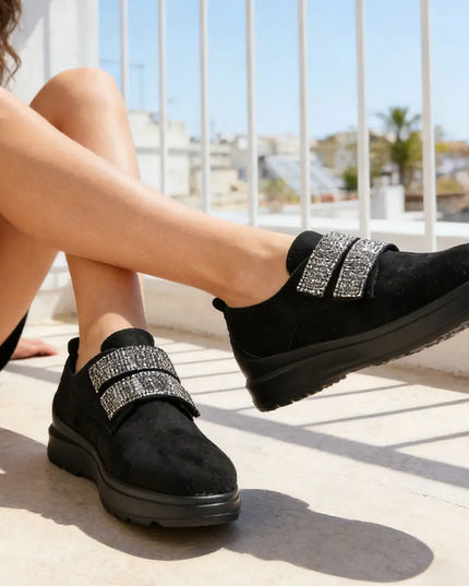Pantofi casual de dama,Din piele ecologica intoarsa,Cu scai,P1233,Negru OEM