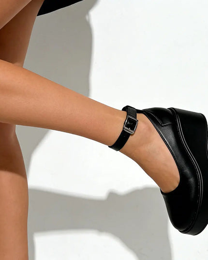 Pantofi casual de dama,Din piele ecologica, Cu platforma,P1262,Negru OEM