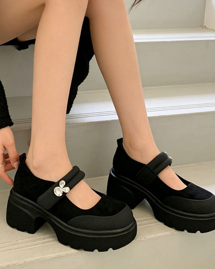 Pantofi casual de dama cu Toc Groasa, din piele ecologica intoarsa, PA1263 - Negru