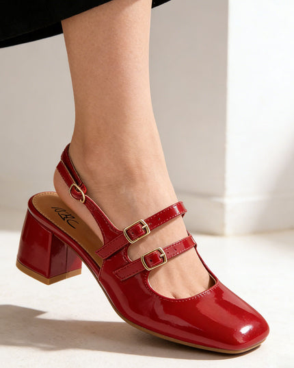 Pantofi casual de dama cu Toc Groasa, din piele ecologica, P1290 - Visiniu