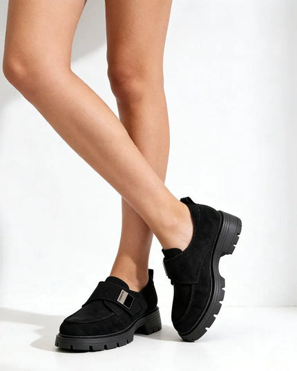Pantofi casual de dama,Din piele ecologica intoarsa,P1245,Negru OEM
