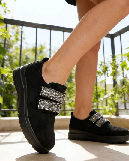 Pantofi casual de dama,Din piele ecologica intoarsa,Cu scai,P1233,Negru OEM