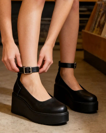 Pantofi casual de dama,Din piele ecologica, Cu platforma,P1262,Negru OEM