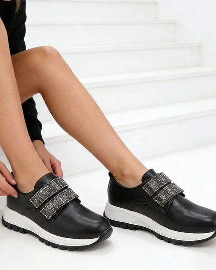 Pantofi casual de dama,Din piele ecologica,Cu scai,P1232,Negru OEM