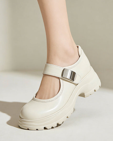 Pantofi casual de dama cu Toc Groasa, din piele ecologica, P1289 - Bej