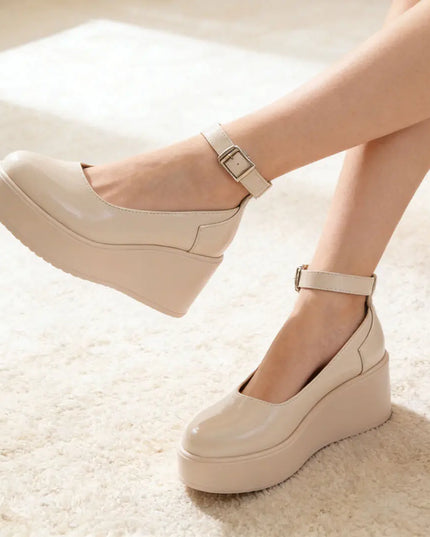 Pantofi casual de dama,Din piele ecologica,Cu platforma,P1261, Bej OEM
