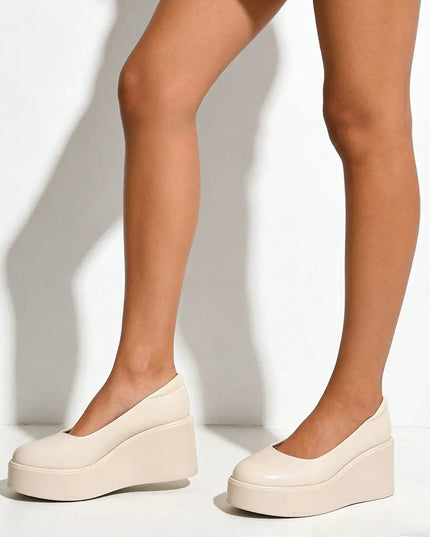 Pantofi casual de dama,Din piele ecologica,Cu platforma,P1258, Bej Lucios OEM