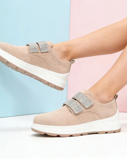 Pantofi casual de dama,Din piele ecologica intoarsa,Cu scai,P1233,Bej OEM