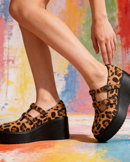 Pantofi casual de dama din piele ecologica intoarsa, cu Platforma, P1282 - Leopard
