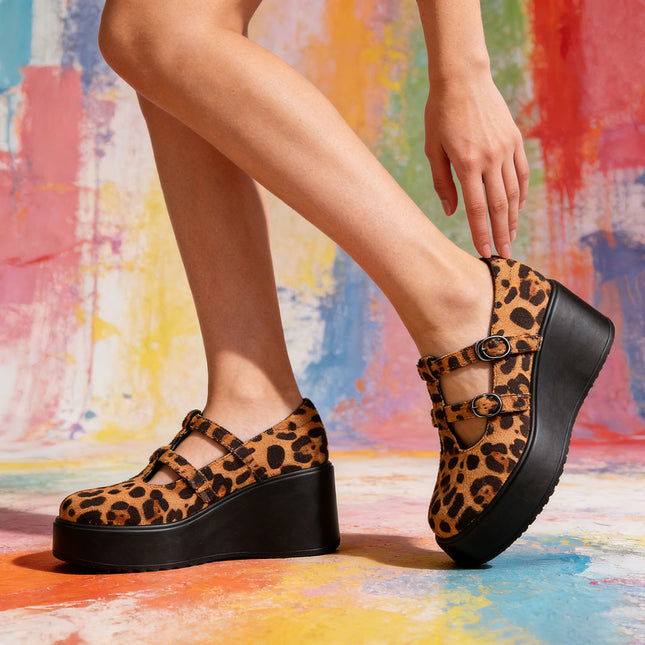 Pantofi casual de dama,Din piele ecologica intoarsa,Cu Platforma,P1282,Leopard