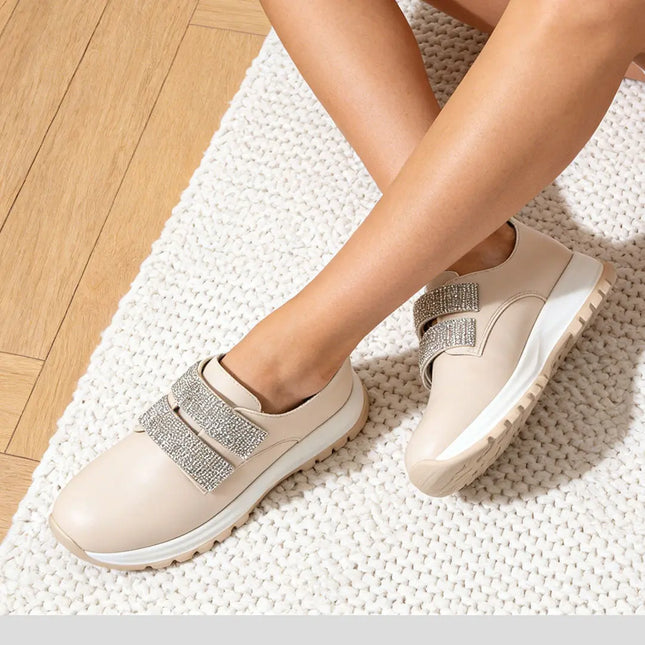 Pantofi casual de dama,Din piele ecologica,Cu scai,P1232,Bej OEM