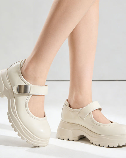 Pantofi casual de dama cu Toc Groasa, din piele ecologica, P1289 - Bej